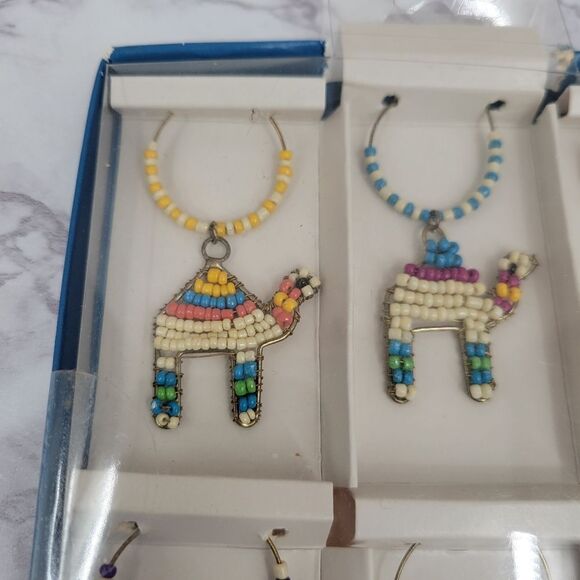 Peir 1 Vintage Beaded Camel Wine Drink Charms Set of 6 NEW - Picture 3 of 6
